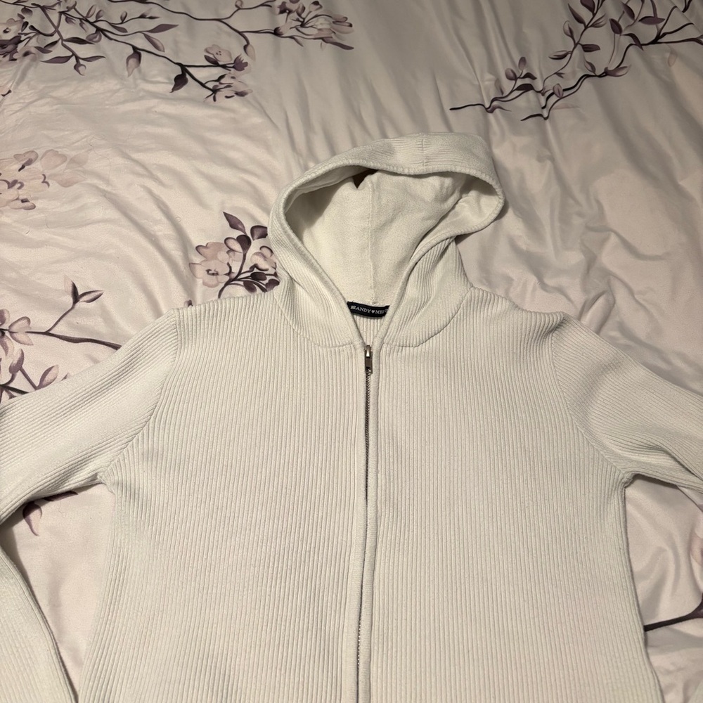 Brandy Melville White Zip-Up Sweater